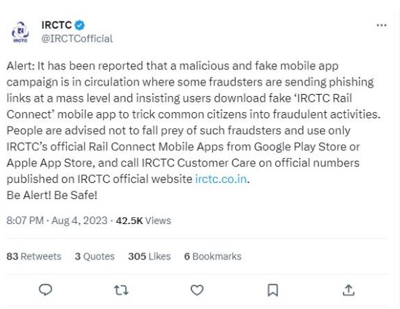 IRCTC Phishing Scam : ਧੋਖੇਬਾਜ਼ਾਂ ਨੇ ਬਣਾਇਆ IRCTC ਦਾ ਫੇਕ ਐਪ, ਰੇਲਵੇ ਨੇ ਟਵੀਟ ਲੋਕਾਂ ਨੂੰ ਦਿੱਤਾ ਇਹ ਸਲਾਹ