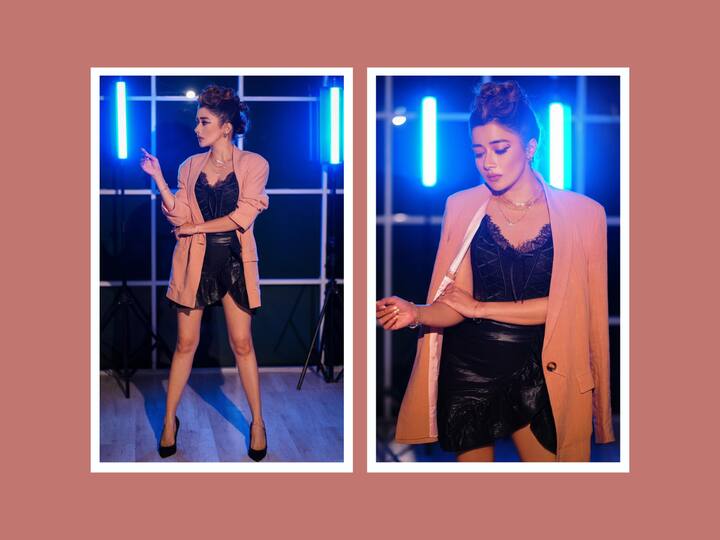 Tina Datta recently took to Instagram to share pictures in a black top and skirt.