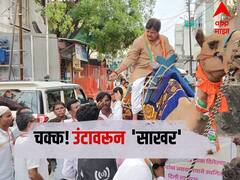 बीडच्या काँग्रेस कार्यकर्त्यांनी चक्क उंटावरून वाटली साखर; राहुल गांधींच्या शिक्षेला स्थगिती मिळाल्याचा आनंद केला साजरा