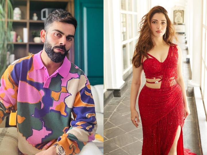 Indian Cricketer Virat Kohli flirting with Bollywood actress Tamannaah Bhatia watch viral video Watch: विराट कोहली का बॉलीवुड एक्ट्रेस तमन्ना के साथ फ्लर्ट का वीडियो वायरल, आपने देखा क्या