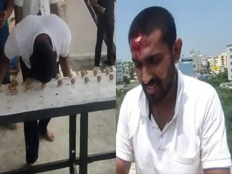 An Indian who crack walnuts with his head breaks the Guinness World Record for breaking the most walnuts in one minute ஒரு நிமிடத்தில் 273 வால்நட்.. தலையால் உடைத்து கின்னஸ் சாதனை படைத்த இந்தியர்..!