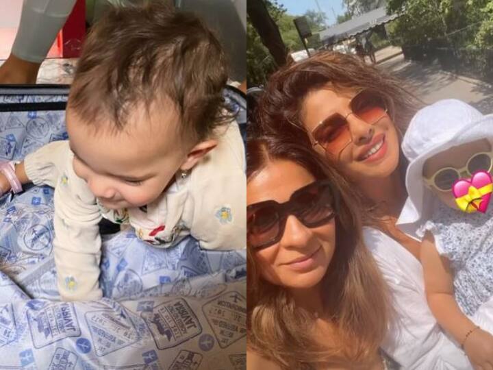 Priyanka Chopra Daughter Malti marie chopra jonas wears kurtapajama and playing in suitcase लाडली के साथ टूर पर जाने को तैयार दिखीं Priyanka Chopra, सूटकेस के अंदर खूब मस्ती करती नजर आईं मालती मैरी