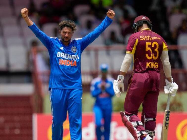 IND vs WI 3rd T20I Highlights Watch viral video Kuldeep Yadav becomes fastest Indian bowler to complete 50 wickets in T20Is WATCH: Kuldeep Yadav Becomes Fastest Indian Bowler To Complete 50 Wickets In T20Is