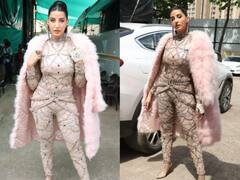 Nora Fatehi Pics: मोती जड़े जंपसूट के साथ फेदर जैकेट पहने स्पॉट हुईं नोरा फतेही, ग्लोसी लुक ने बनाया फैंस को दीवाना