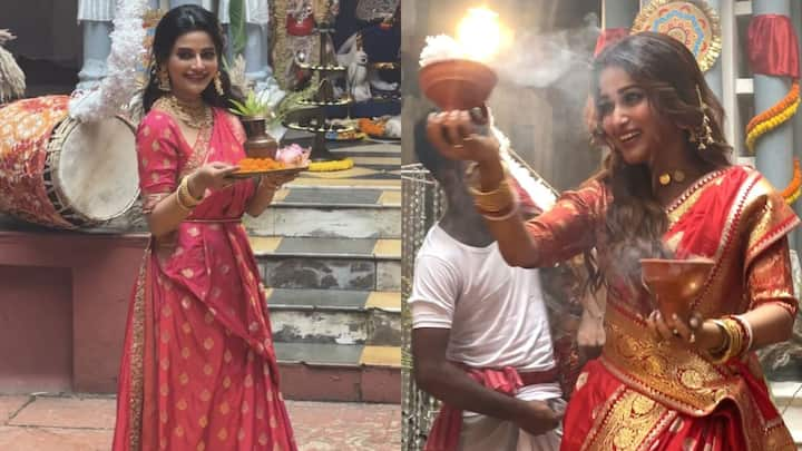 Pujo Shoot: পুজোর সাজে কেমন লাগছে উষসী আর সুদীপ্তাকে?