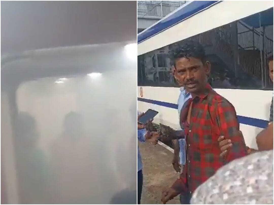 Caugh on camera panic scenes on Tirupati–Secunderabad Vande Bharat train after Man smokes inside toilet causing false fire alarm detained in Gudur WATCH: Panic On Vande Bharat Train After Man Smoking Inside Toilet Leads To False Fire Alarm