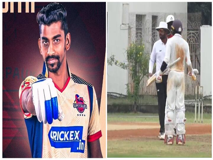 Baba Aparajith gets in ugly spat with umpire fielder after controversial dismissal during TNCA club match watch video Watch Video: அவுட் கொடுத்த அம்பயர்.. 'போ மாட்டேன்' அடம்பிடித்த அபராஜித்..! நீங்களே பாருங்க..!