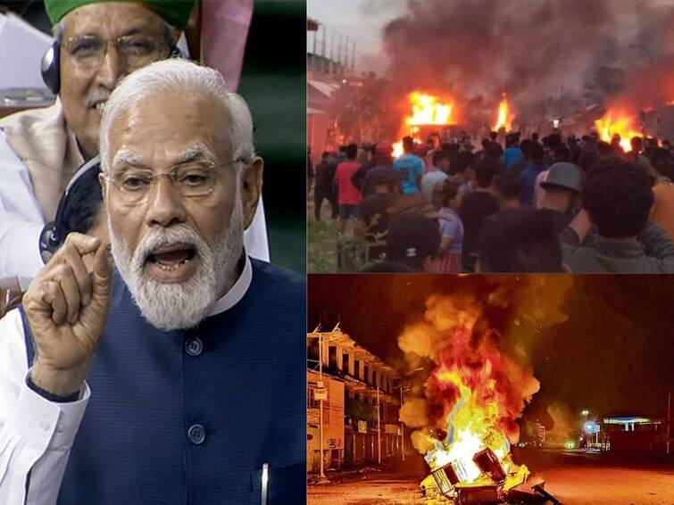 more than a 2 Hour Long Speech in Parliament PM Modi Spoke for Less Than 10 Minutes on Manipur Modi On Manipur: ஒருவழியாக பேசிய பிரதமர் மோடி..! 2.13 மணி நேரம் பேச்சு.. ஆனா மணிப்பூருக்கு 10 நிமிஷம் தான்..!