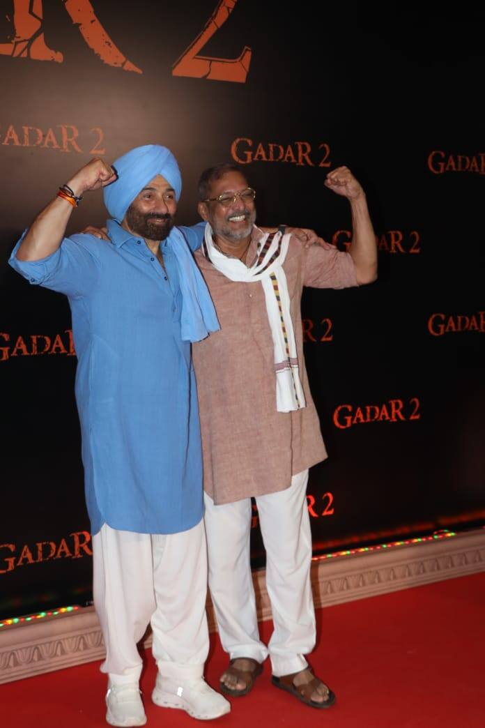 Actor Nana Patekar, who was present at the screening, poses with Sunny Deol.