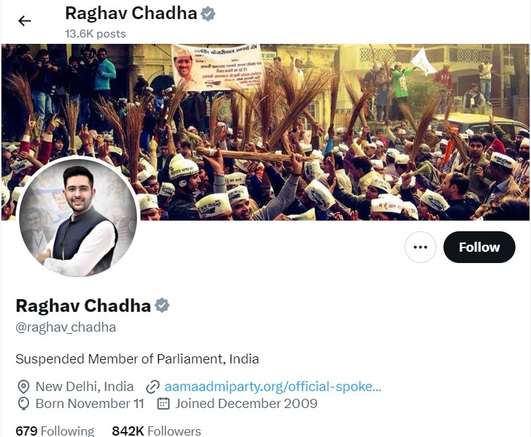 AAP's Raghav Chadha Changes X Bio After Rajya Sabha Suspension