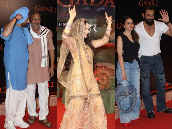 Gadar 2 screening: शुक्रवार को 'गदर 2' रिलीज होते ही इस फिल्म के मेकर्स ने मुंबई में ग्रैंड स्क्रीनिंग का आयोजन किया. जिसमें कई सेलेब्स फिल्म देखने पहुंचे.