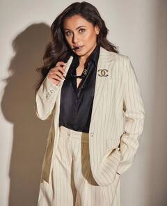 Rani Mukerji Slays In Her Beige-Striped Pantsuit; See Pics