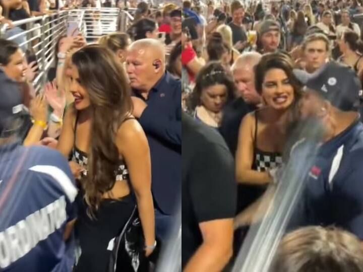 Priyanka Chopra Mobbed By Fans At Nick Jonas Concert in new york Asks Guards To Take It Easy Watch: निक जोनस के कॉन्सर्ट में फैंस की भीड़ से घिरीं प्रियंका चोपड़ा ने गार्ड को दी हिदायत, देखें वीडियो