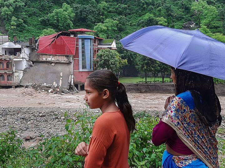 The Doon Defense College building collapses near Dehradun due to the incessant rains, near Dehradun on Monday. (Photo: PTI)