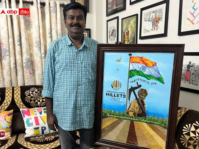 Painter Moka Vijaykumar's latest informative thing using colors and millets AP News: జై కిసాన్, దేశానికి సంపద రైతన్న - భూమికి వందనం, వీరులకు వందనం