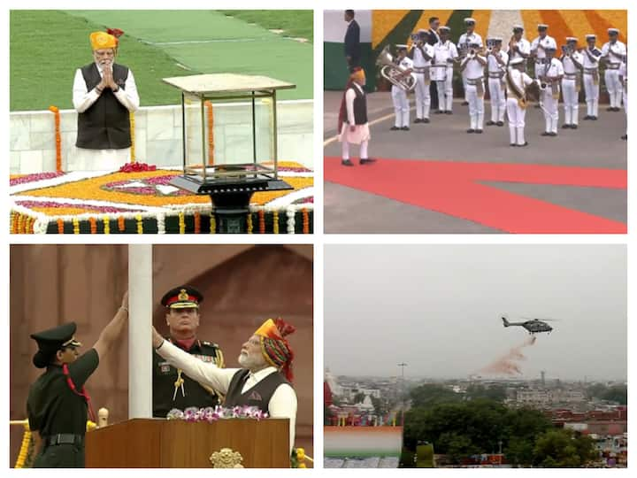 PM Modi paid floral tributes to Mahatma Gandhi at Rajghat and then hoisted the national flag at Red Fort. The flag hoisting was followed by his speech. Check out the highlights of I-Day below.