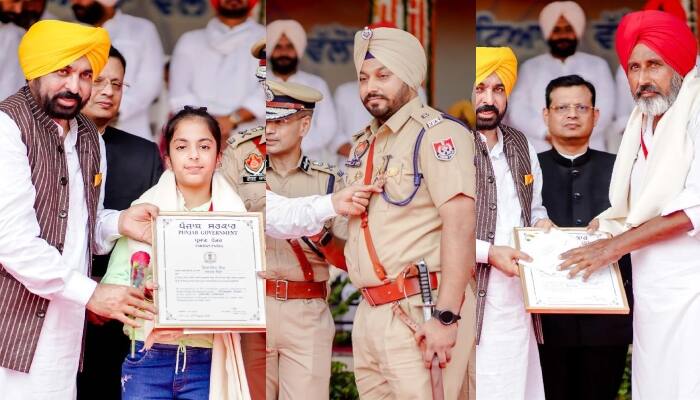 CM Bhagwant Mann honored 13 eminent personalities with state awards, 19 police officers also received Chief Minister's Police Medal CM Bhagwant Mann: ਸੀਐਮ ਮਾਨ ਵੱਲੋਂ 13 ਉੱਘੀਆਂ ਸ਼ਖ਼ਸੀਅਤਾਂ ਦਾ ਸਟੇਟ ਐਵਾਰਡ ਨਾਲ ਸਨਮਾਨ ,19 ਪੁਲਿਸ ਅਫ਼ਸਰਾਂ ਨੂੰ ਵੀ ਮਿਲਿਆ ਮੁੱਖ ਮੰਤਰੀ ਪੁਲਿਸ ਮੈਡਲ