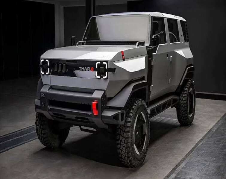 mahindra thare unveiled new 5 door electric suvs features launch time explained Know details Mahindra Thar.e: फ्युचरिस्टिक लूक, मस्क्युलर डिझाइन अन् भरपूर अद्ययावत फिचर्स; महिंद्राची दमदार 'थार इलेक्ट्रिक' SUV लॉन्च!