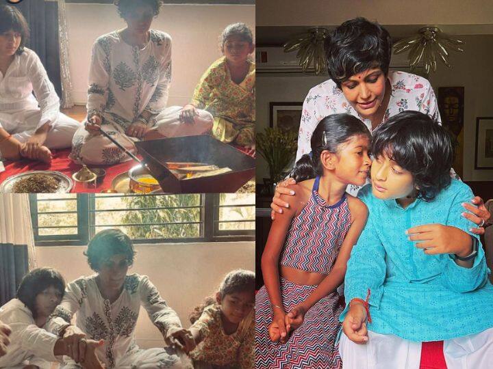 Mandira Bedi remembers husband Raj Kaushal on his birth anniversary shared emotional post पति की बर्थ एनिवर्सरी पर Mandira Bedi ने बच्चों के साथ किया हवन, तस्वीरें शेयर कर कही बेहद इमोशनल बात