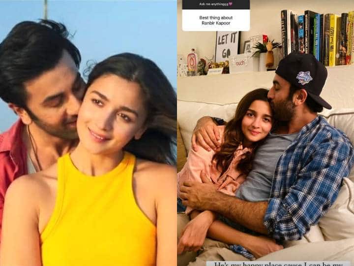 Alia Bhatt praised husband Ranbir Kapoor called him happy place after trolling रणबीर कपूर की ट्रोलिंग के बीच आलिया भट्ट ने की पति की तारीफ, फोटो शेयर कर बताया 'हैप्पी प्लेस'