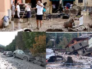Mud Tsunami Crashes Streets as Flash Floods Hits Italian, cars, houses damage Tsunami: திடீரென பாய்ந்து வந்த வெள்ளப்பெருக்கு: பீதியில் அலறியடித்து ஓடிய மக்கள்..! வெளியான வீடியோ