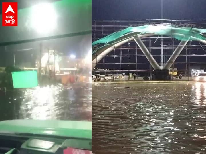 kilambakkam bus stand Motorists shocked as rain water stagnates at entrance again மீண்டும் மீண்டுமா..! குளம்போல் தேங்கியிருக்கும் மழைநீர்! - கிளாம்பாக்கம் பேருந்து நிலையத்திற்கு தொடரும் சிக்கல்..!