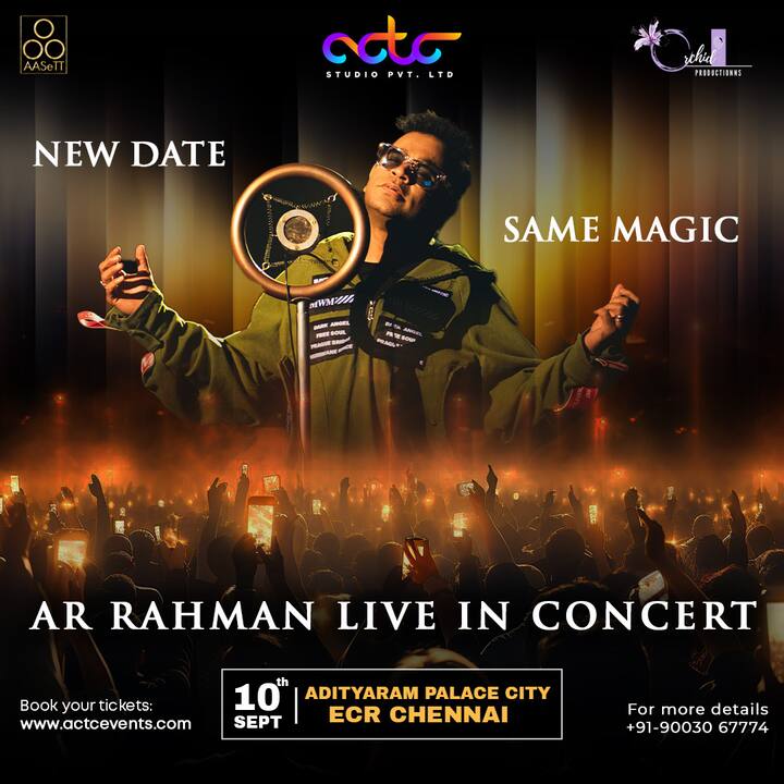 இதனால் வெளிநாடுகளில் இருந்து வந்த ரசிகர்கள் பெரும் ஏமாற்றம் அடைந்தனர். தற்போது ரத்து செய்யப்பட்ட ஏ.ஆர்.ரஹ்மான் இசைக்கச்சேரி, செப்டம்பர் 10ஆம் தேதி நடைபெறும் என அறிவிக்கப்பட்டுள்ளது.