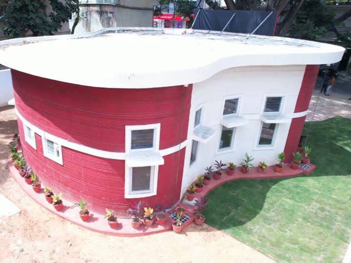 The 3D-printed post office building has a built-up area of 1,021 square feet. The entire construction activity was completed in a period of 45 days. (Source: ANI)