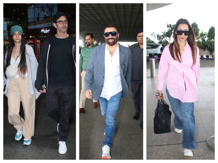 Many celebrities, including Hrithik Roshan-Saba Azad, Malaika Arora, and Sunny Deol, were spotted at the Mumbai airport on Friday.