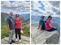 Rajamouli Visits Pulpit Rock In Norway With Wife Rama - See Pics
