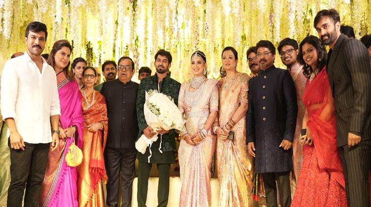 Ram Charan Upasana attend Brahmanandam son wedding reception Ram Charan: ਰਾਮ ਚਰਨ- ਉਪਾਸਨਾ ਕਾਮੇਡੀਅਨ ਬ੍ਰਹਮਾਨੰਦਮ ਦੀਆਂ ਖੁਸ਼ੀਆਂ ਦਾ ਬਣੇ ਹਿੱਸਾ, ਬੇਟੇ ਦੇ ਰਿਸੈਪਸ਼ਨ 'ਚ ਪੁੱਜੇ