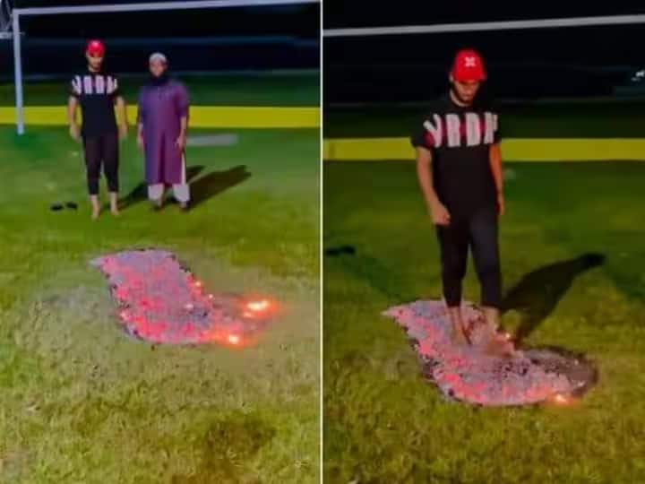 bangladesh-cricketer-mohammad-naim-firewalking-video viral Watch Video: એશિયા કપની તૈયારી માટે ધગધગતા અંગારા પર ચાલ્યો ક્રિકેટર, આગની જેમ વીડિયો થયો વાયરલ