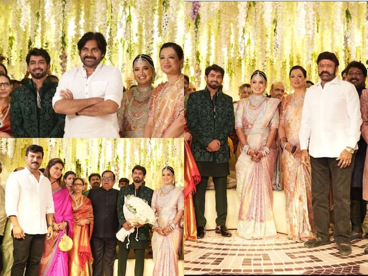 Ram Charan, Upasana, Pawan Kalyan, Nanadamuri Balakrishna At Comedian Brahmanandam Son Siddharth Wedding Reception In Hyderabad Megastars Ram Charan, Pawan Kalyan, Nanadamuri Balakrishna At Comedian Brahmanandam's Son Siddharth Wedding Reception