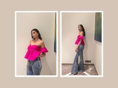 Athiya Shetty Poses In A Pink Off-Shoulder Top