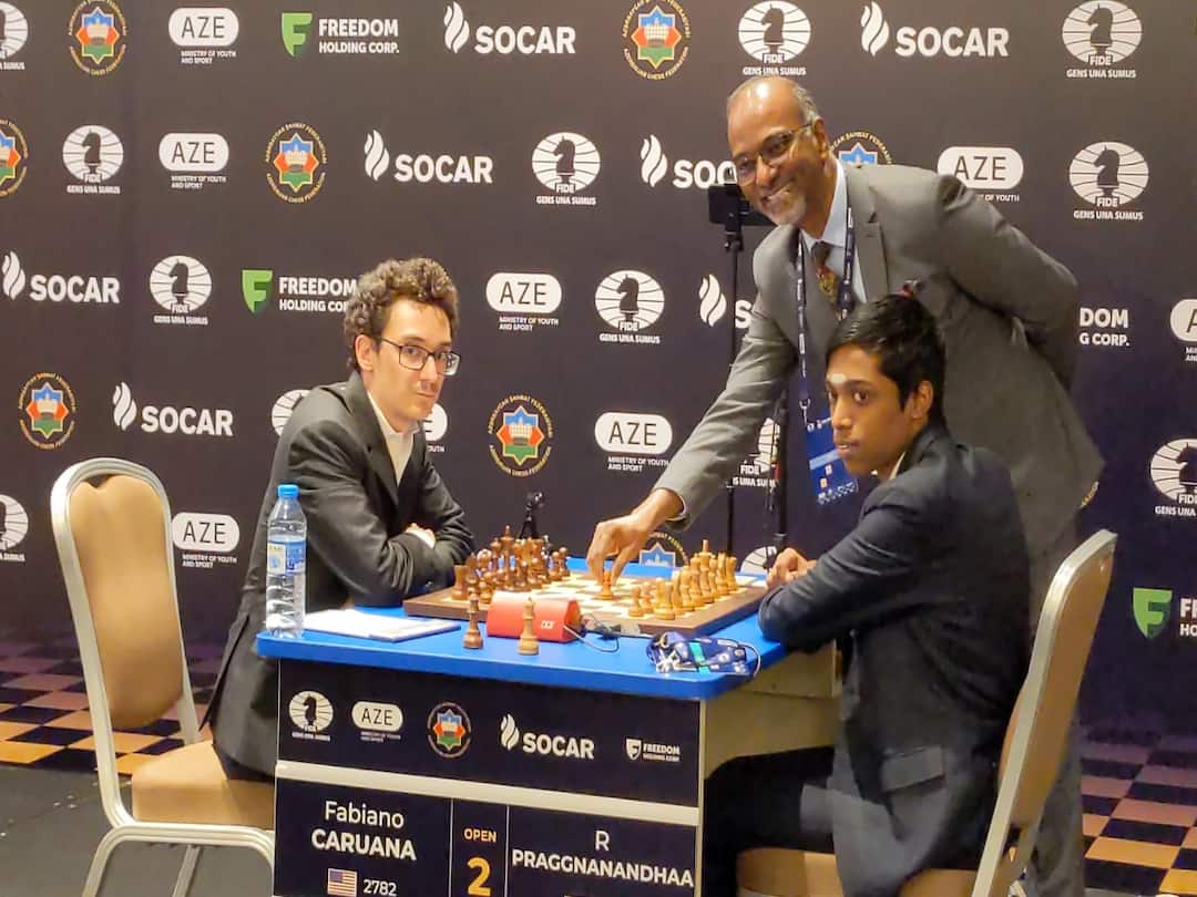 FIDE Chess World Cup: கார்ல்சனுடன் இறுதிப்போட்டியில் மோதப்போவது யார்..? ஃபேபியானோ கருவானா - பிரக்ஞானந்தா இன்று மோதல்! FIDE Chess World Cup semi-final: Fabiano Caruana vs Pragnananda in the World Cup Chess Match will be played today in rapid mode FIDE Chess World Cup: கார்ல்சனுடன் இறுதிப்போட்டியில் மோதப்போவது யார்..? ஃபேபியானோ கருவானா - பிரக்ஞானந்தா இன்று மோதல்!