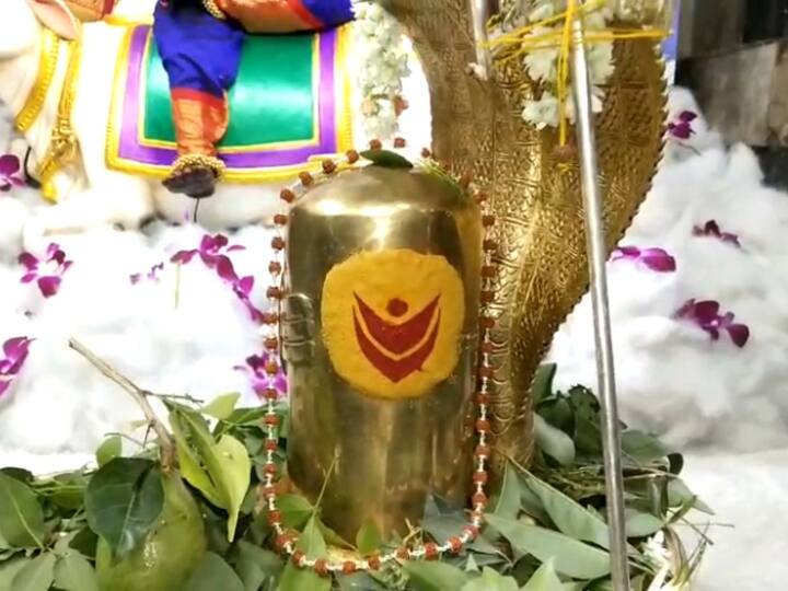 माहेश्वरी रूपातील पूजेत देवीसमोर बेल वाहण्यात आलेलं शिवलिंग ठेवण्यात आलं आहे.
