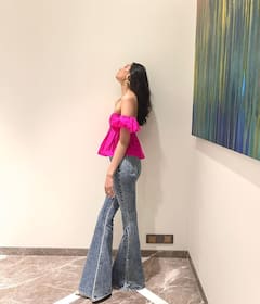 Athiya Shetty Poses In A Pink Off-Shoulder Top