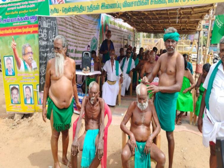 Farmers protest in Trichy by shaving half their heads TNN அரை மொட்டை அடித்த விவசாயிகள்...திருச்சியில் 26வது நாட்களாக தொடரும் போராட்டம்