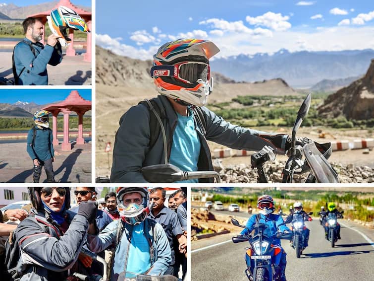 Rahul Gandhi Ladakh Road Trip Bike Adventure Bulletproof Visor Imported Helmet Rahul Gandhi Ladakh Diaries: Adventure Bike, Bulletproof Visor And Imported Helmet