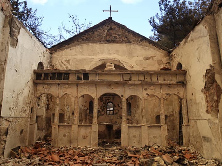 A church in Alexandroupolis in northeast Greece. Greece's recent wildfires comes after the country already battled significant wildfires in July. (Source: Getty)