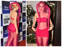 Uorfi Javed Attends The 'Aakhri Sach' Screening In A Dramatic Pink Net Outfit - SEE PICS