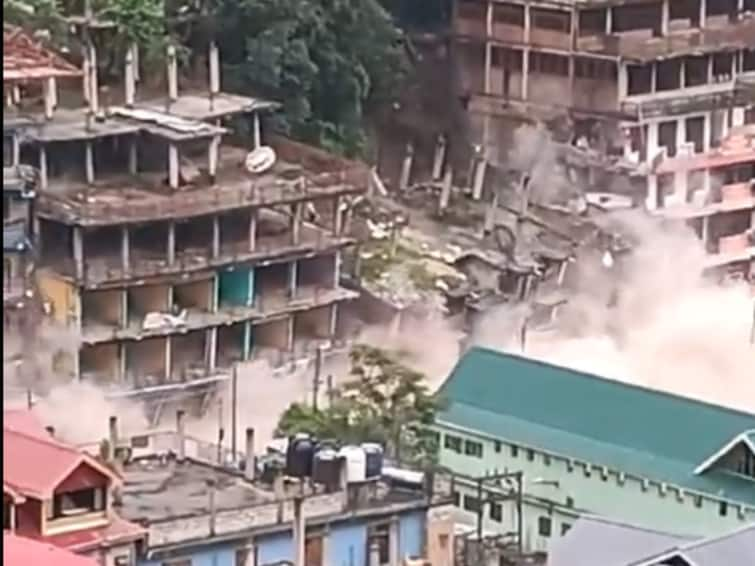 Himachal Rains Buildings Collapse Like Pack Of Cards In Himachal's Kullu Due To Landslides. WATCH Himachal Rains: Buildings Collapse Like Pack Of Cards In Kullu Due To Landslides. WATCH