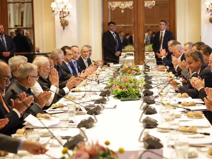 PM Modi also addressed the business delegations of India and Greece at a business lunch hosted by PM Kyriakos Mitsotakis to boost business ties between both nations. PM urged the business community to take advantage of the positive momentum in India-Greece relations to further strengthen trade and economic ties. (Source: X/@MEAIndia)