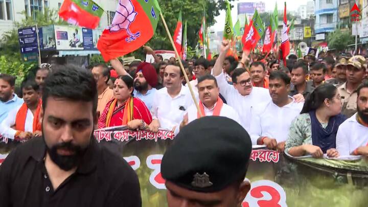 BJP Protest Rally JU:  বিজেপির 'যাদবপুর বাঁচাও' মিছিল। পথে বিজেপি যুবমোর্চা ও এবিভিপি। পুলিশের ব্যারিকেড ভেঙে মিছিল এবিভিপির।