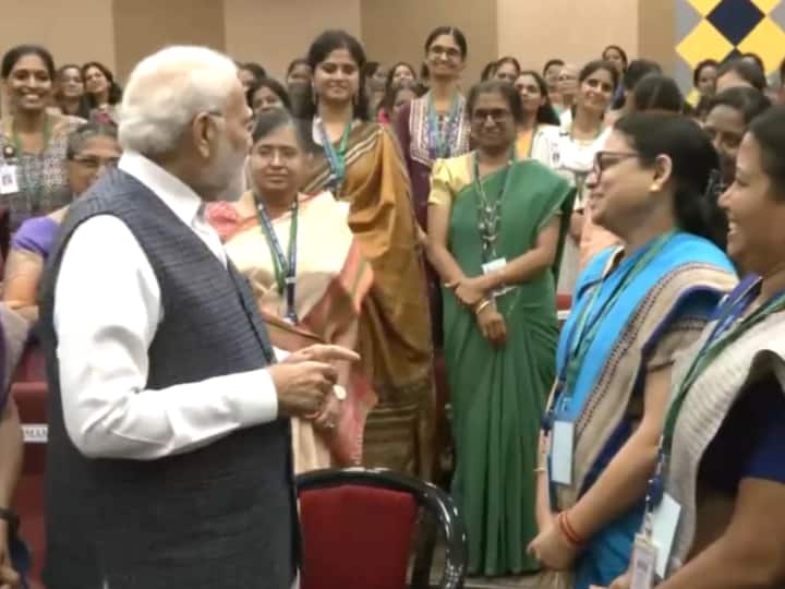 Prime Minister Narendra Modi meets the women scientists of ISRO who were a part of the Chandrayaan-3 mission and congratulates them for the success of the mission. (Source: ANI)