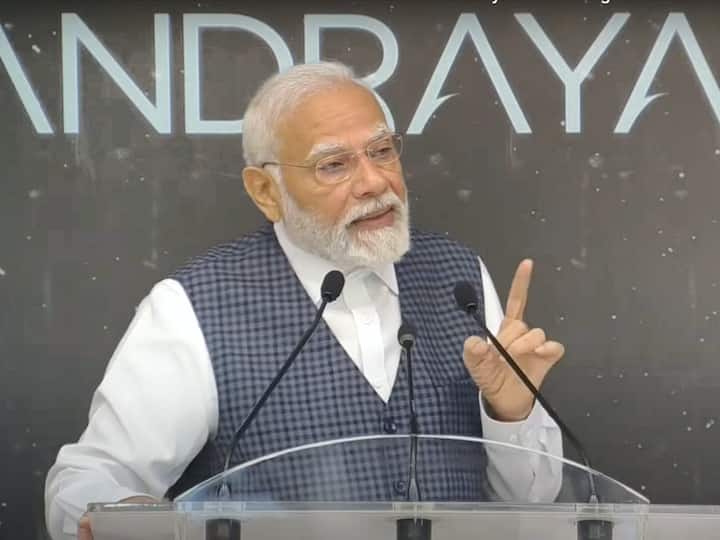 The Prime Minister addresses the scientists at ISRO Telemetry Tracking and Command Network (ISTRAC) in Bengaluru, during which he turned emotional. He heaped praises on them for their dedication and passion.  (Source: PTI)
