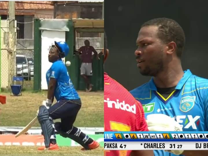 Johnson Charles chance of dismissed by his own helmet Saint Lucia Kings vs Trinbago Knight Riders CPL 2023 Watch: बल्लेबाज के लिए जानलेवा साबित हो सकती थी गेंद, वीडियो में देखें कैसे हेलमेट ने बचाया