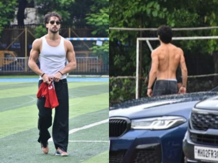 Tiger Shroff Shirtless Pics: बॉलीवुड के फिट और हैंडमस एक्टर्स में शुमार टाइगर श्रॉफ को एक्टिंग के अलावा फुटबॉल का भी काफी शौक है. हाल ही में उन्हें ग्राउंड पर शर्टलेस देखा गया है.