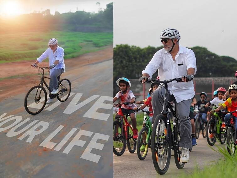 actor ajith kumar cycle ride with kids at Chennai picture goes viral Ajith Kumar: பைக் ரேஸ் போதும், இனி சைக்கிள் ரைட் தான்.. குழந்தைகள் படை சூழ அஜித்.. இணையத்தைக் கலக்கும் ஃபோட்டோ!