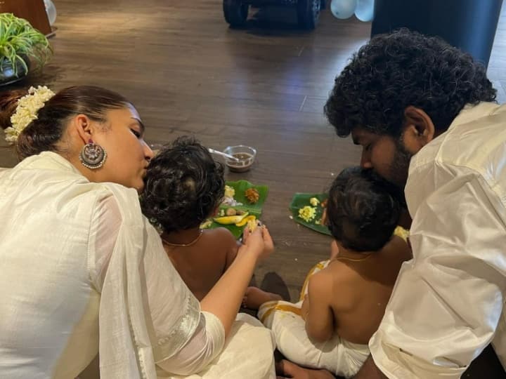 Shah Rukh Khan actress Nayanthara celebrates first Onam with twins and husband Vignesh Shivan Nayanthara ने जुड़वा बच्चों के साथ सेलिब्रेट किया पहला ओणम, पति ने सोशल मीडिया पर शेयर की क्यूट तस्वीरें